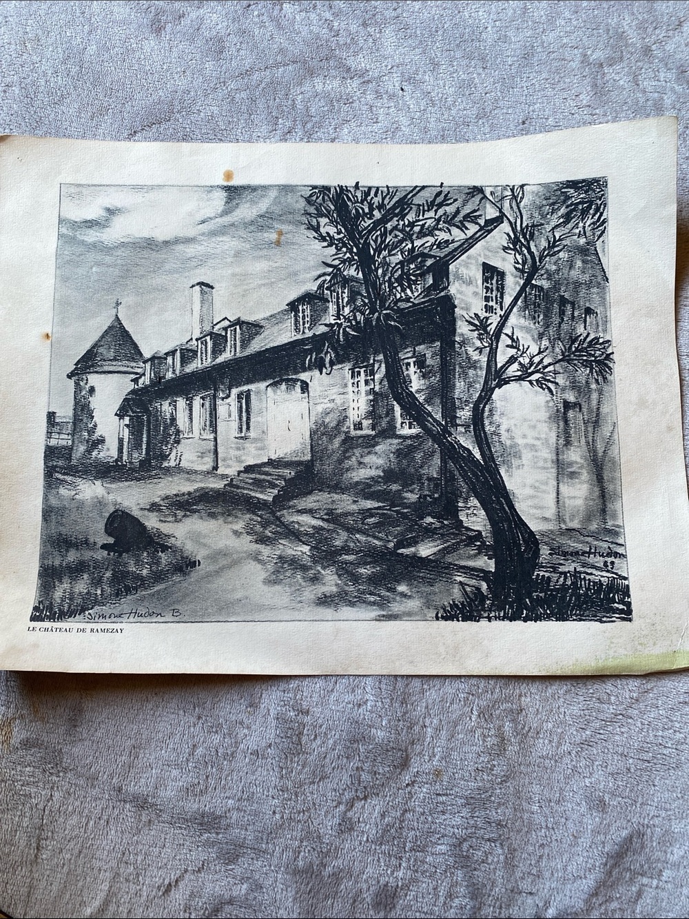Simone Hudson Vintage Black and White Charcoal Château Print Home Art